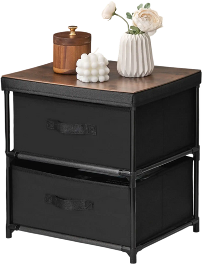 Costway 2-Drawer Nightstand Side Table with Removable Fabric Bins Black 45182367 New