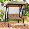 2-Person Outdoor Porch Swing with A-Shaped Metal Stand and Adjustable Canopy-Beige - Gallery View 1 of 11
