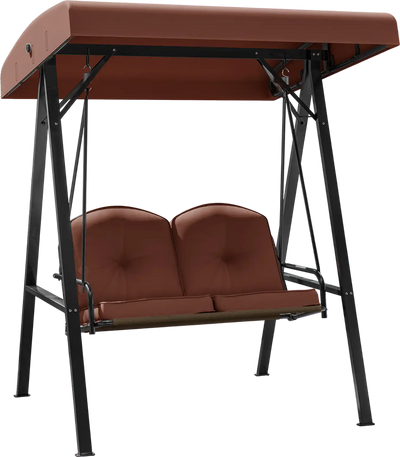 Costway 2-Person Outdoor Porch Swing w/ A-Shaped Metal Stand Adjustable Canopy Brown 938241675 New