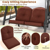 Brown tufted cushions for a 2-person outdoor porch swing with adjustable canopy, ideal for backyard relaxation.