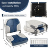 Low back boat seat set in blue with sponge padding, aluminum hinges, and folding design for easy storage and.