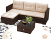L-shaped outdoor wicker furniture set with beige cushions and tempered glass coffee table, perfect for backyard.
