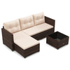 Outdoor wicker furniture set featuring a beige sectional sofa and tempered glass coffee table, perfect for backyard.