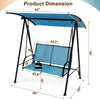2-seat outdoor canopy swing in navy with adjustable canopy, heavy-duty metal frame, ideal for backyard or patio use.