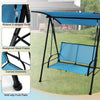 2-seat outdoor canopy swing in navy with rustproof metal frame, adjustable canopy, and curved armrests for backyard.