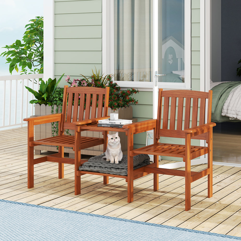 2-seater outdoor patio furniture set with natural wood grain, ergonomic design, and 1.57" umbrella hole for versatile.