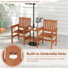 2-seater outdoor patio furniture set with natural wood grain, featuring a 1.57-inch umbrella hole for added convenience.