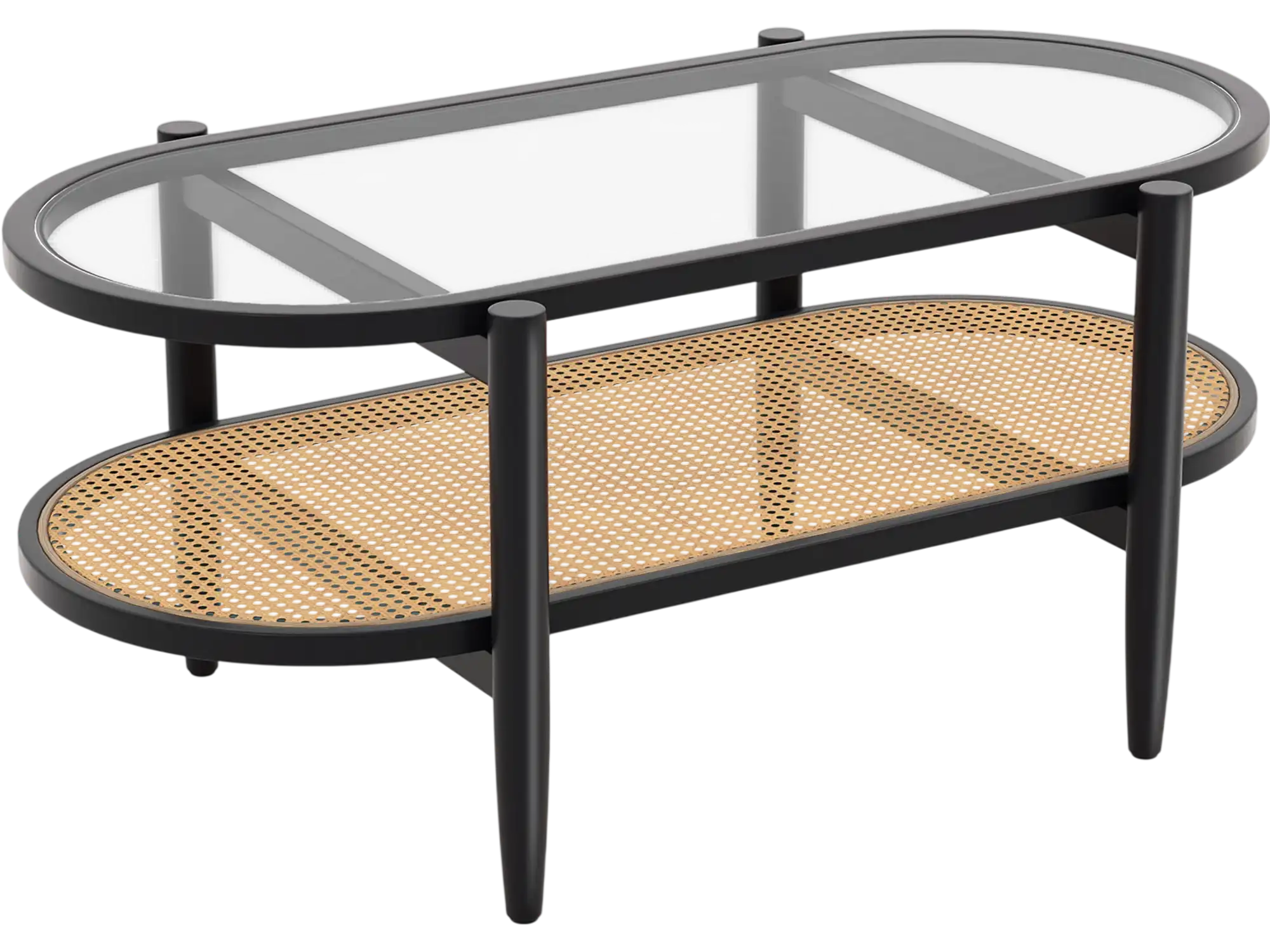 Costway 2-Tier Coffee Table Tempered Glass Top Acacia Wood Frame 38269715 New