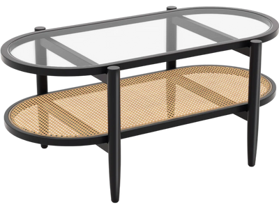 Costway 2-Tier Coffee Table Tempered Glass Top Acacia Wood Frame 38269715 New