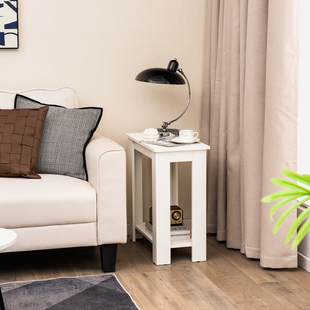 2-Tier Modern Compact End Table with Storage Shelf-White - Gallery View 1 of 10