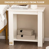 Compact white 2-tier end table with storage shelf, featuring 3-inch floor clearance for versatile use in small spaces.
