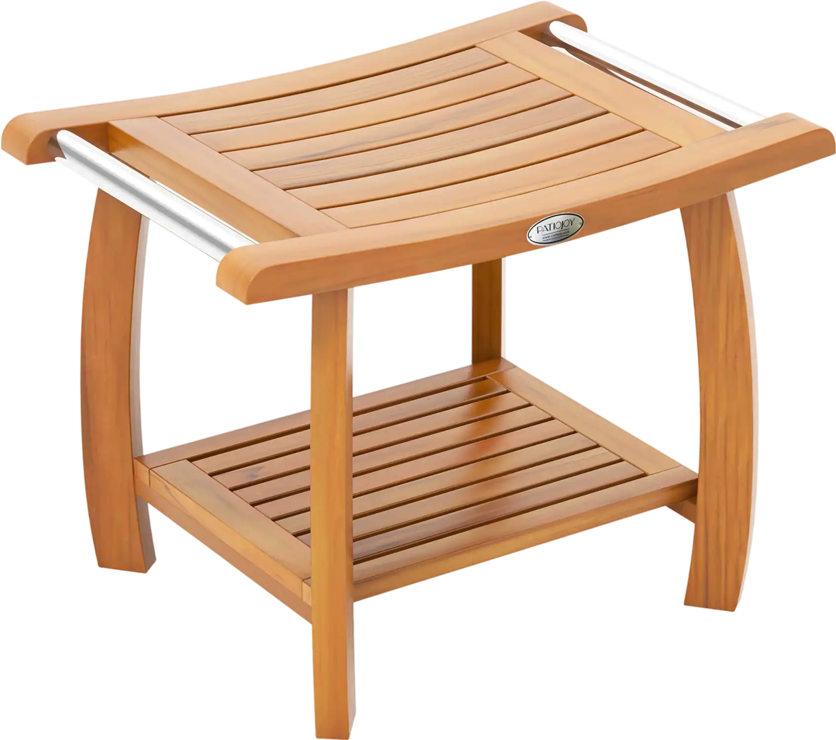 Costway Teak Wood Shower Bench Stool 2-Tier Curved Seat 18732654 New