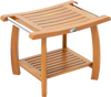 2-Tier Teak Wood Shower Bench Shower Stool with Curved Seat