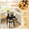 Round black end table featuring a drawer and open shelf, made of MDF for stable support, ideal for versatile home use.