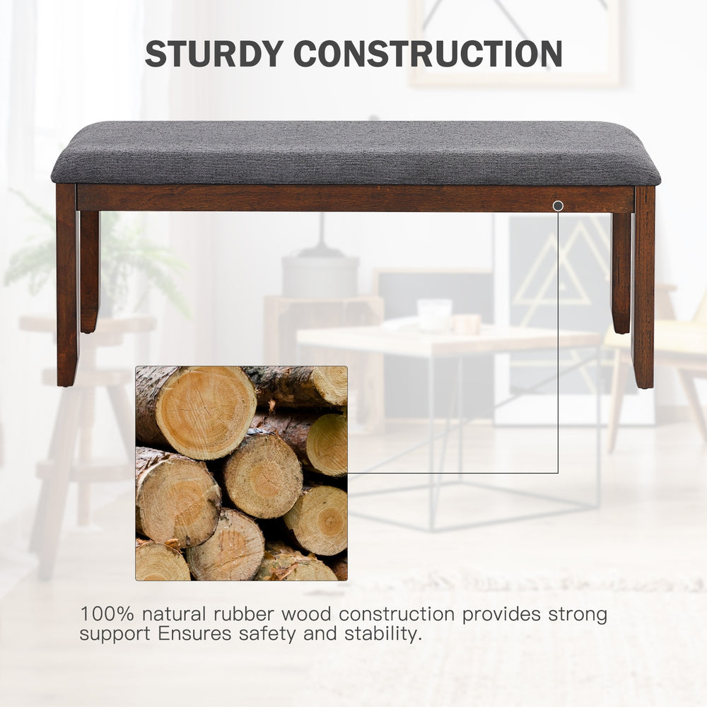 Upholstered entryway bench footstool with natural rubber wood legs, featuring a soft foam cushion for comfortable.