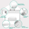 Vanity makeup dressing table set in white with flip-top mirror, cushioned stool, and ample storage for cosmetics.