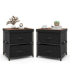 Set of 2 black nightstands featuring removable fabric bins, pull handles, and a stylish wood top for versatile storage.