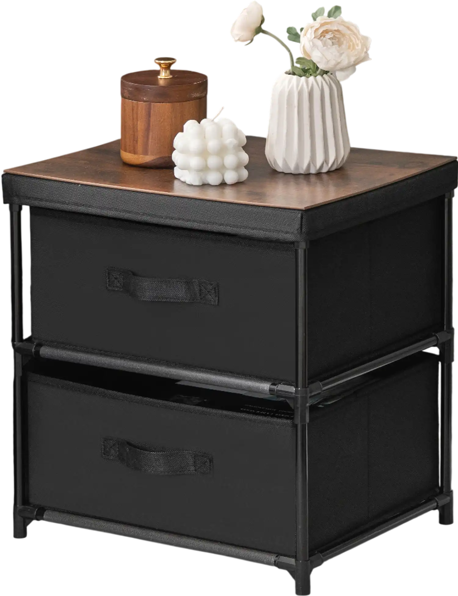 Costway Set of 2 2-Drawer Nightstands w/ Removable Fabric Bins Pull Handles Black 17368592 New