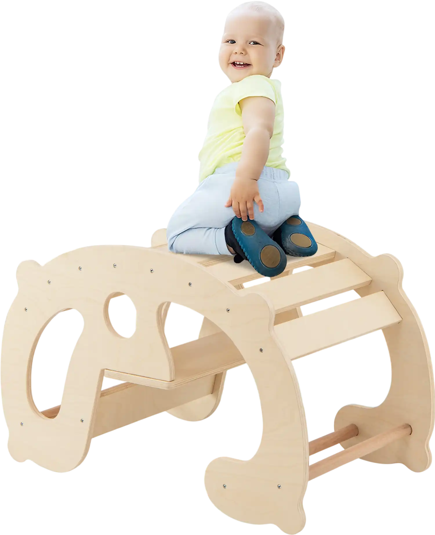 Costway 2-in-1 Kids Rocking Horse Arch Montessori Climber Natural 75921863 New
