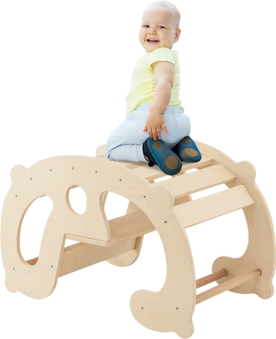 Costway 2-in-1 Kids Rocking Horse Arch Montessori Climber Natural 75921863 New