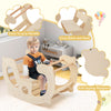 2-in-1 rocking horse with supportive backrest, easy-to-grip handle, and anti-tipping stoppers for safe play.