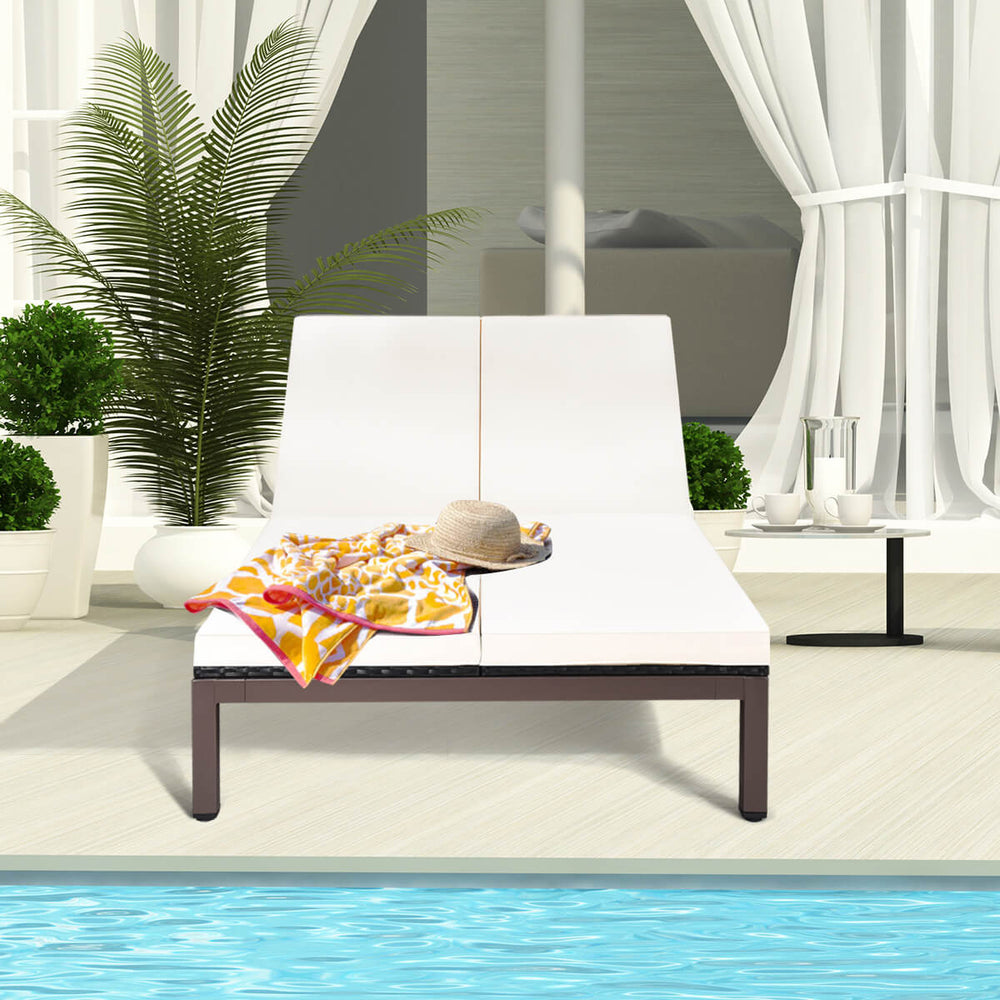 2-Person Patio Rattan Lounge Chair with Adjustable Backrest-White - Gallery View 1 of 13