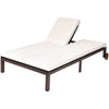 2-person patio rattan lounge chair with adjustable backrest in white, featuring sturdy steel construction and soft.