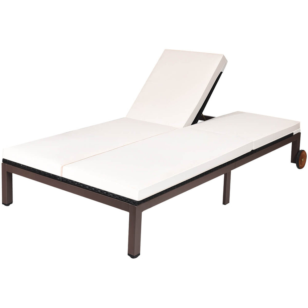 2-person patio rattan lounge chair with adjustable backrest in white, featuring sturdy steel construction and soft.