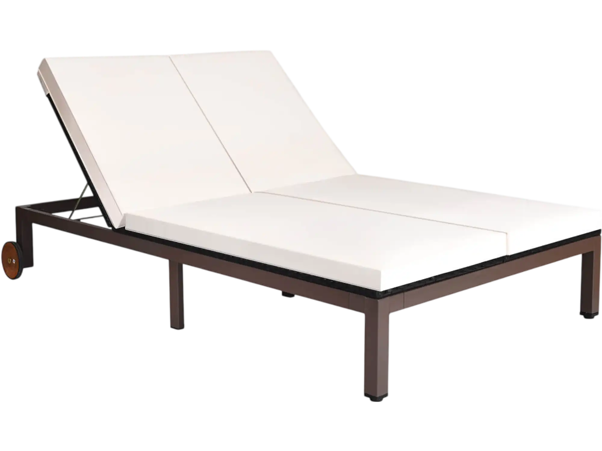 Costway 2-Person Patio Rattan Chaise Lounge Chair Adjustable Backrest Cushions 47560912 New