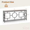 2-tier console table with faux marble top, rustic brown finish, 71" wide for hallway storage and organization.