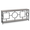 2-tier console table with faux marble top and metal frame, featuring geometric design, for hallway organization.