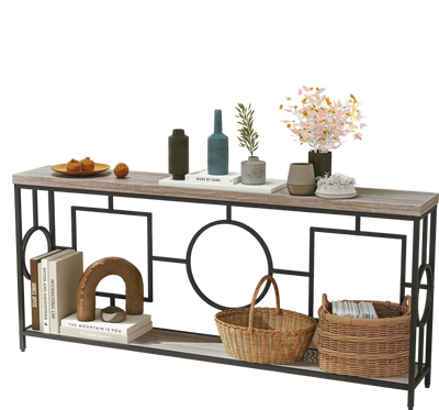 Costway 2-Tier Faux Marble Top Console Side Table w/ Storage Shelf Rustic Brown 614532987 New