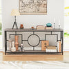 2-tier console table showcasing a faux marble top with geometric design, ideal for displaying decor items in a hallway.