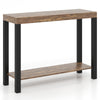 Rustic brown 2-tier home bar table with open shelves, handcrafted cashew wood frame for versatile indoor use.