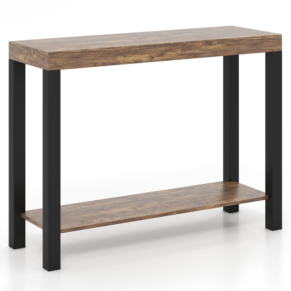 Rustic brown 2-tier home bar table with open shelves, handcrafted cashew wood frame for versatile indoor use.