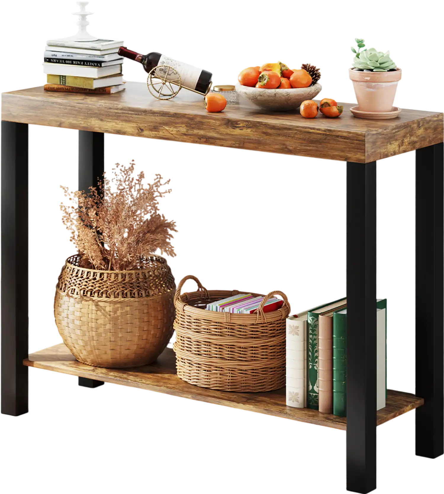 Costway 2-Tier Home Bar Table w/ Open Shelves Storage Rustic Brown 742569183 New