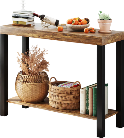 Costway 2-Tier Home Bar Table w/ Open Shelves Storage Rustic Brown 742569183 New