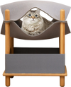 2-tier wooden cat house in gray with a semi-enclosed condo, featuring a bamboo frame and soft felt cloth for comfort.