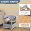 2-tier wooden cat house in gray with bamboo frame, soft felt cloth, and removable top for versatile use.