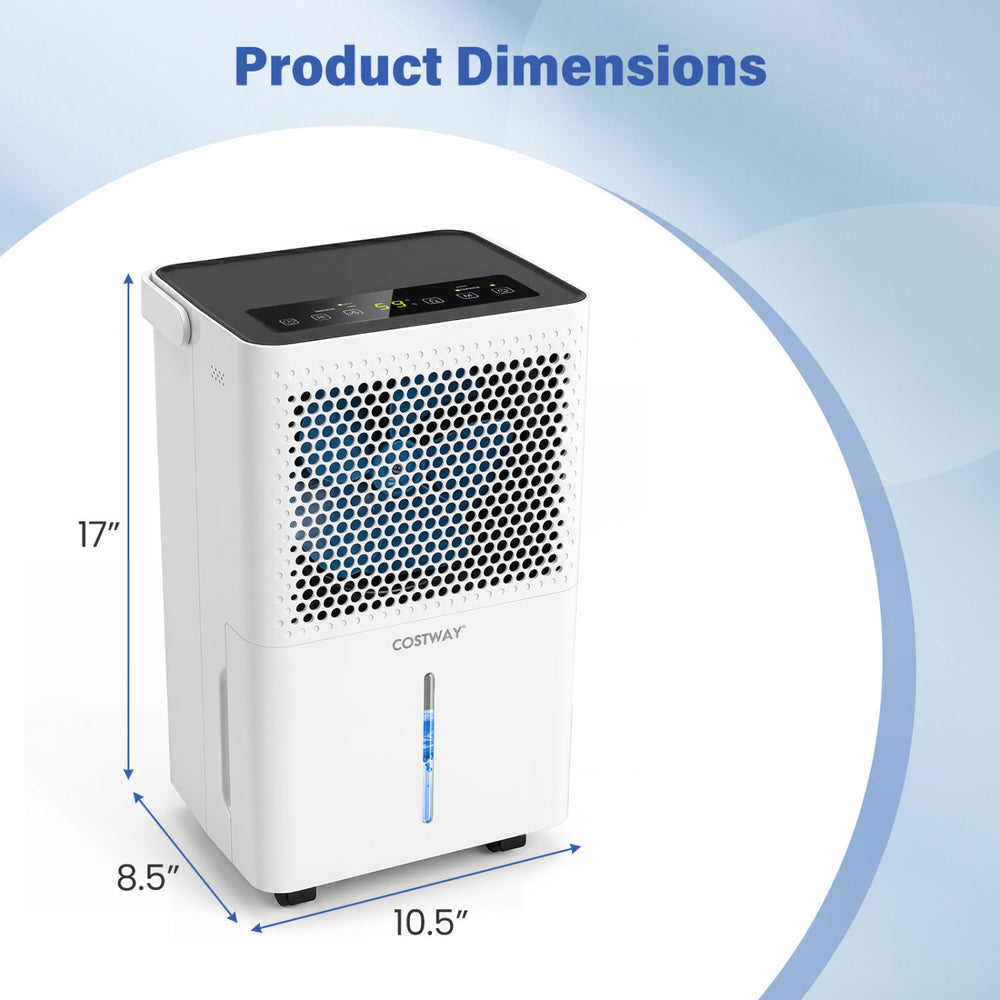 2000 Sq.Ft 32 Pint Compressor Dehumidifier with drain hose, featuring a compact design and intuitive control panel.