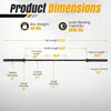 Detailed dimensions of the 7FT Olympic bar, showcasing its 2000 lbs capacity, knurling, and sleeve specifications.
