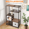 Multi-layer cat tree with 2 condos, soft cushions, and scratching posts, perfect for climbing and lounging.