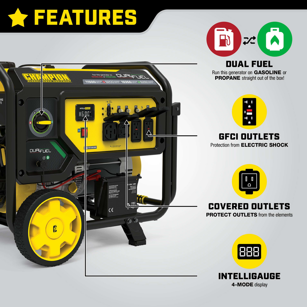 Champion 201194 9200W/11500W Generator Dual Fuel Gas Propane Electric Start New