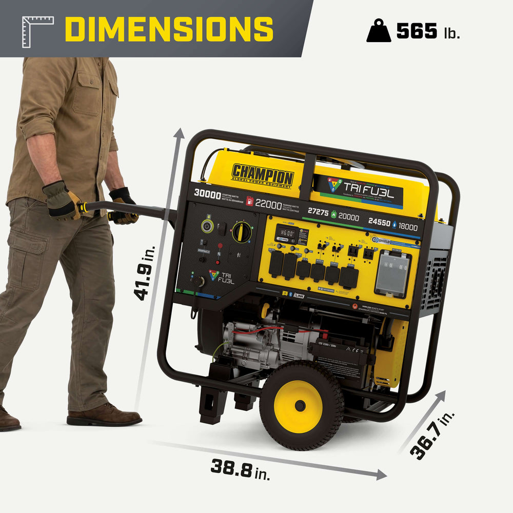 Champion 201434 22000W/30000W Generator Tri Fuel Gas Propane Natural Gas 50A CO Shield Remote Start CARB New