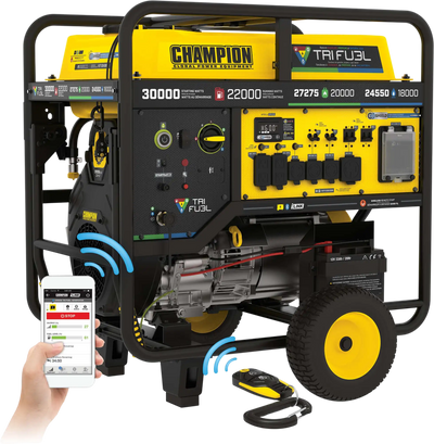 Champion 201434 22000W/30000W Generator Tri Fuel Gas Propane Natural Gas 50A CO Shield Remote Start CARB New