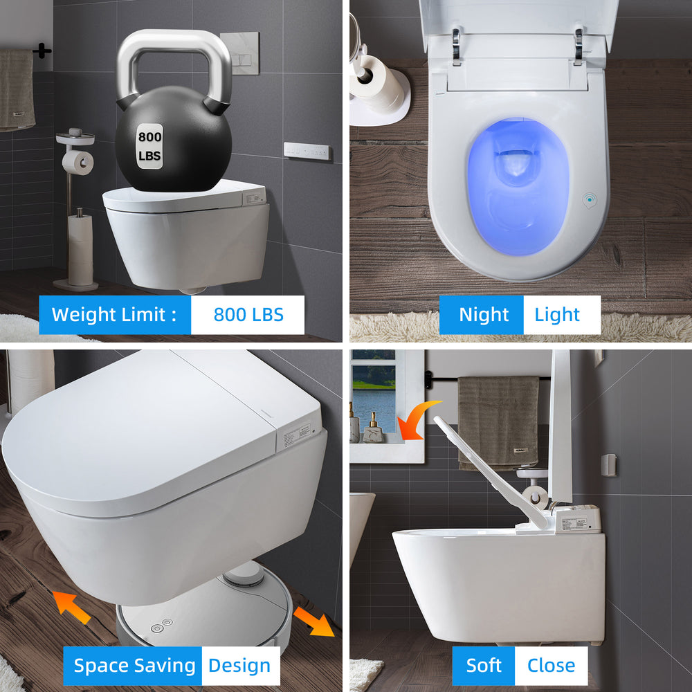WOODBRIDGE Intelligent Toilet Dual Flush 0.8/1.6 GPF Wall Hung with Bidet Function Concealed Tank New