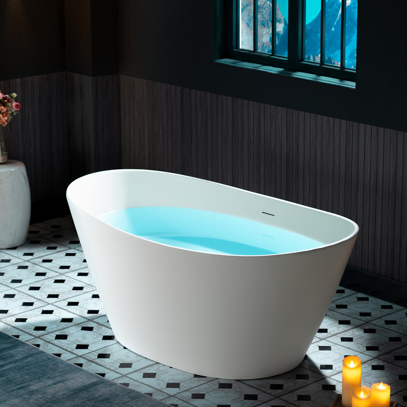 WOODBRIDGE EST0606 Freestanding Bathtub 59" L x 33-1/2" W Solid Surface Stone Resin Matte White New