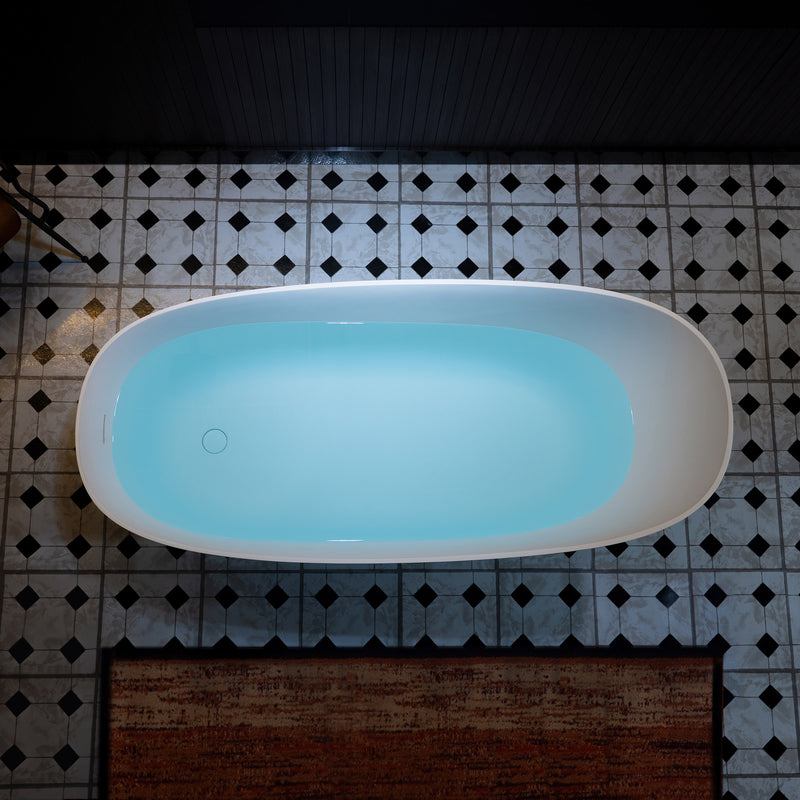 WOODBRIDGE EST0608 Freestanding Bathtub 66-7/8" L x 29-1/2" W Solid Surface Stone Resin Matte White New