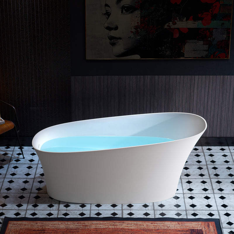 WOODBRIDGE EST0608 Freestanding Bathtub 66-7/8" L x 29-1/2" W Solid Surface Stone Resin Matte White New