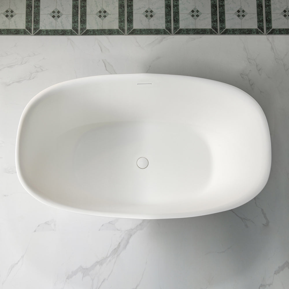 WOODBRIDGE EST0603 Freestanding Bathtub 55-1/8" L x 31-1/2" W Solid Surface Stone Resin Matte White New
